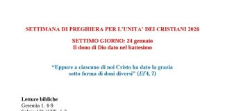 SETTIMANA DI PREGHIERA PER L’UNITA’ DEI CRISTIANI 2026 OTTAVO GIORNO: 25 gennaio Crescere in Cristo